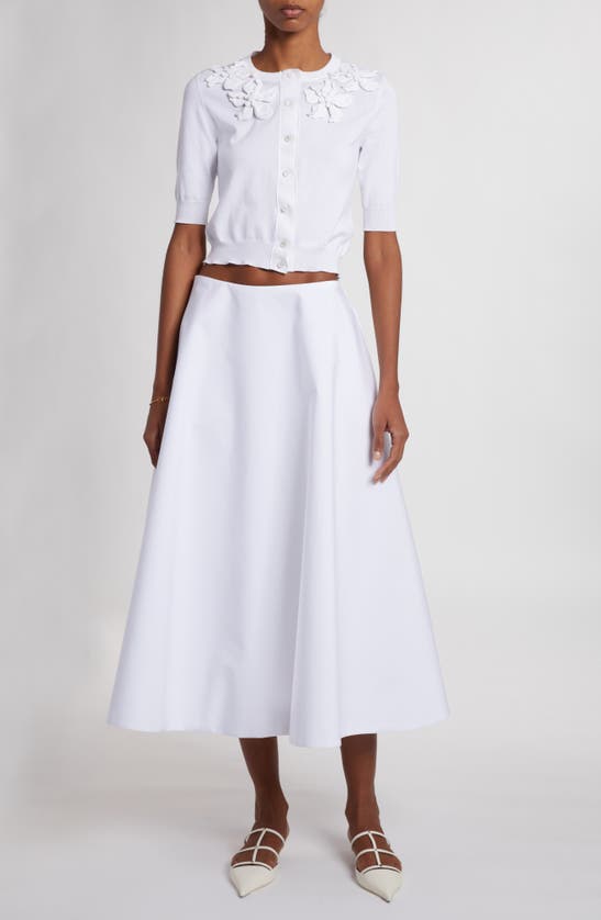 Valentino Floral Appliqué Crop Cotton Cardigan In White