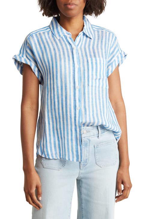 Cap Sleeve Linen Button-Up Shirt