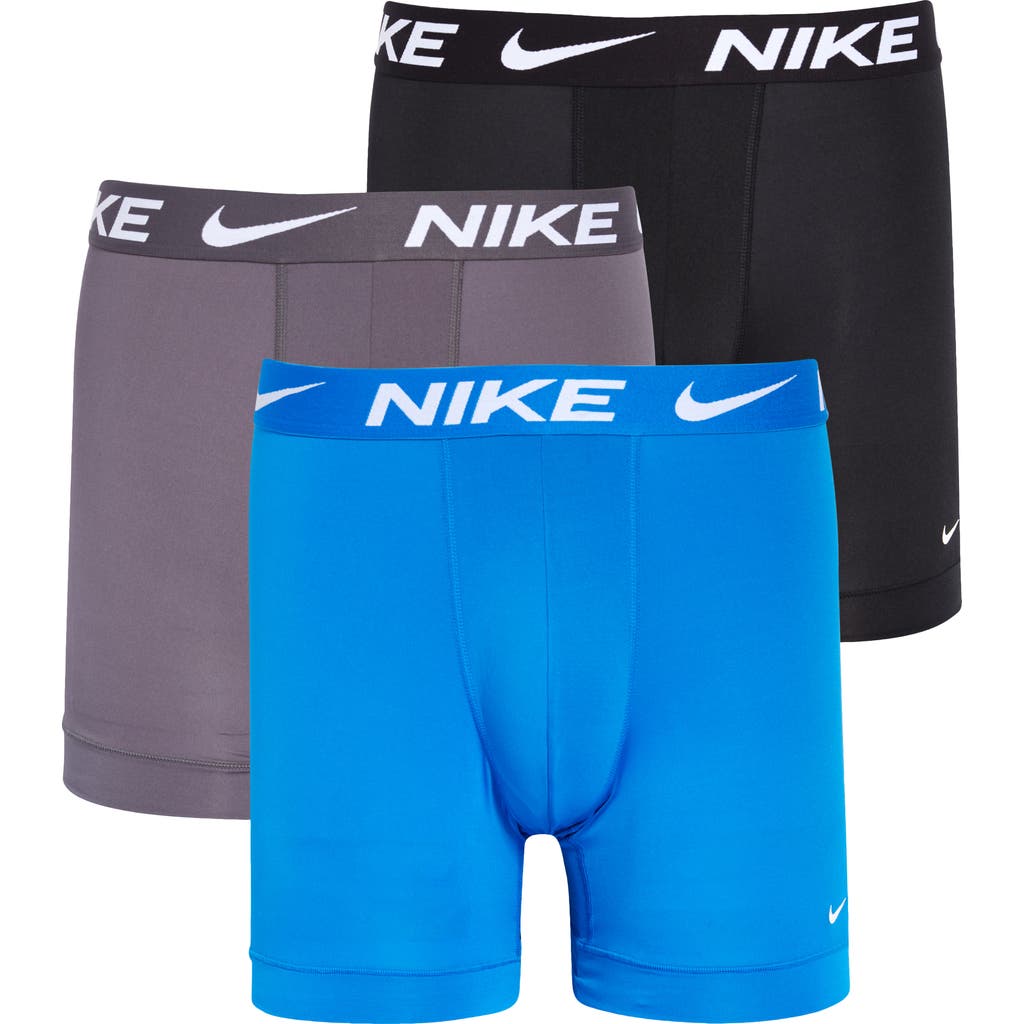 Nike Men's Dri-fit Essential Micro Boxer Briefs (3-pack) In Photo Blue/grey/black