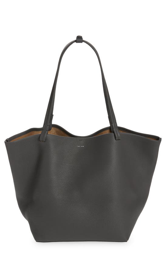 The Row Park Three Leather Tote In Charcoal