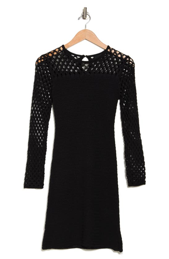 Lumiere Long Sleeve Crochet Dress In Black
