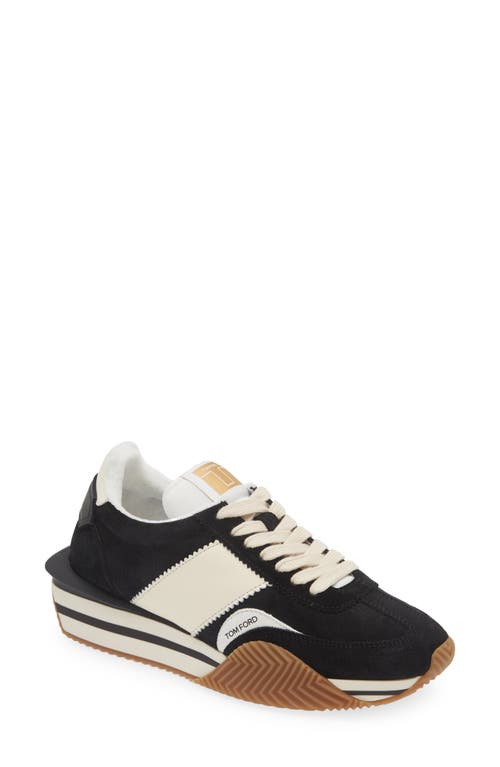 Shop Tom Ford James Mixed Media Low Top Sneaker In Black/cream