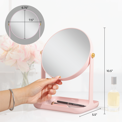 Zadro Back-to-school Makeup Mirror With Accessory Tray & Phone Holder In Rose Quartz