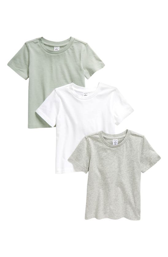 Nordstrom Babies' 3-pack Assorted Cotton Crewneck T-shirts In Green- Grey Heather Pack
