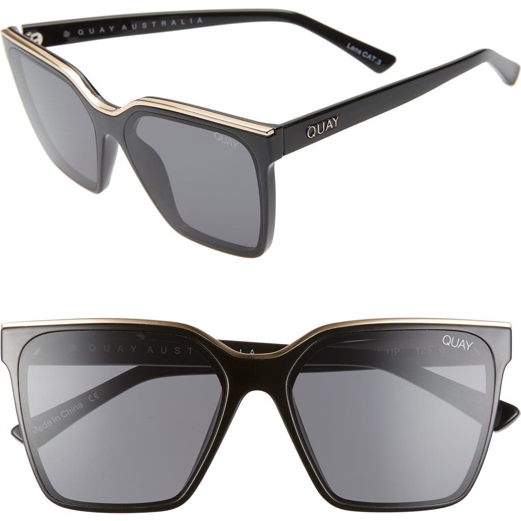 Quay Level Up 55mm Square Sunglasses In Black Gold/smoke