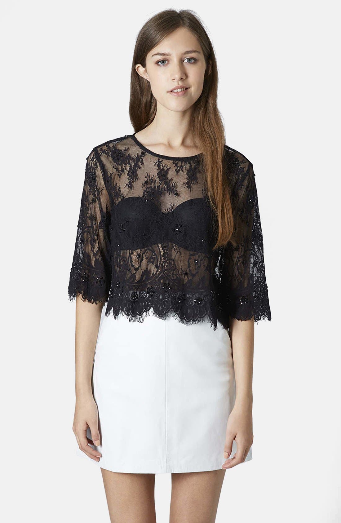 Lace Embellished Mesh Crop Tee Nordstrom