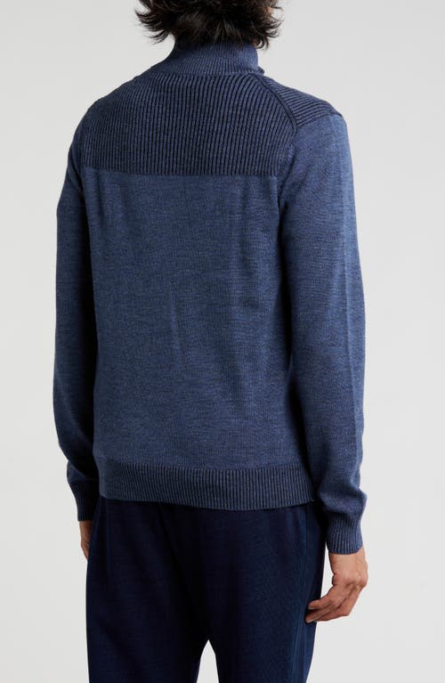 Bruno Magli Merino Wool Plaited Quarter Zip Pullover In Denim