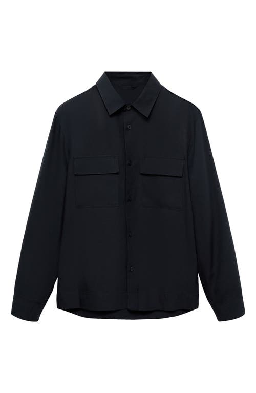Mango Lyocell & Linen Button-up Overshirt In Dark Navy