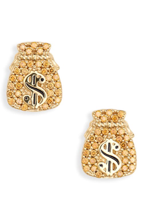 Judith Leiber Money Bag Crystal Stud Earrings in Gold Aurum Multi