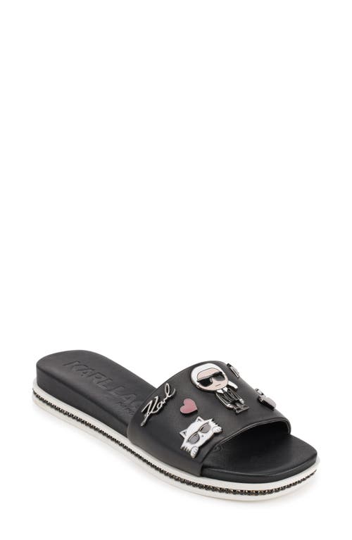Karl Lagerfeld Paris Jeslyn Cate Pins Embellished Slide Sandal in Black