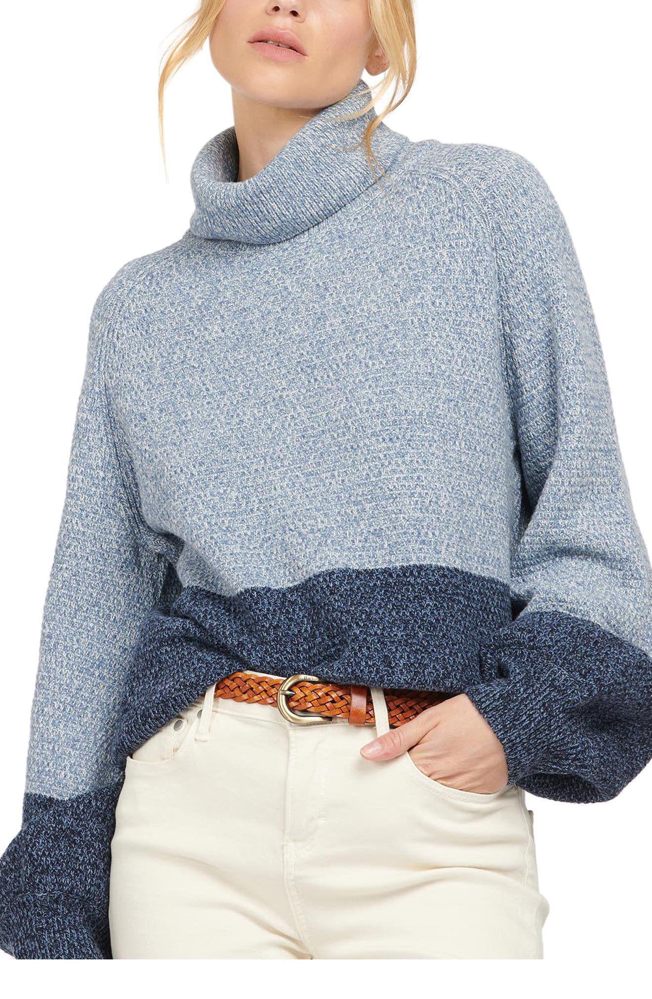 Barbour Cheswick Colorblock Marled Turtleneck Sweater in Navy at Nordstrom