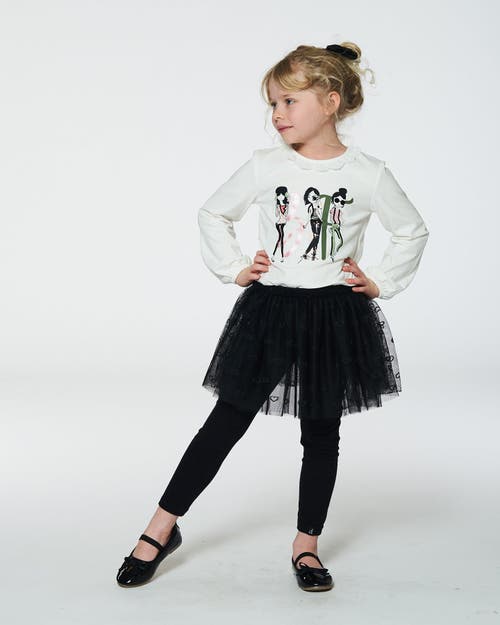 Shop Deux Par Deux Little Girl's Print T-shirt With Lace Off White