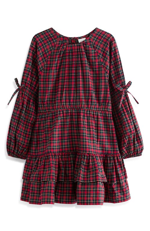 NEXT Kids' Tartan Long Sleeve Cotton Dress in Red 