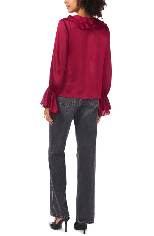 Vince Camuto Ruffle Detail Textured Top In Deep Sangria
