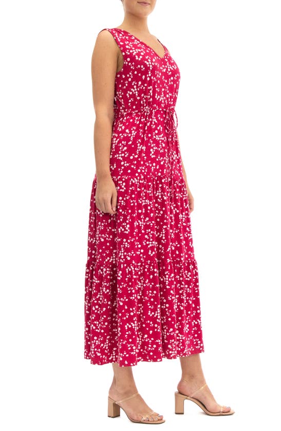 Nina Leonard Patterned Tiered Maxi Dress In Love Potion/ White