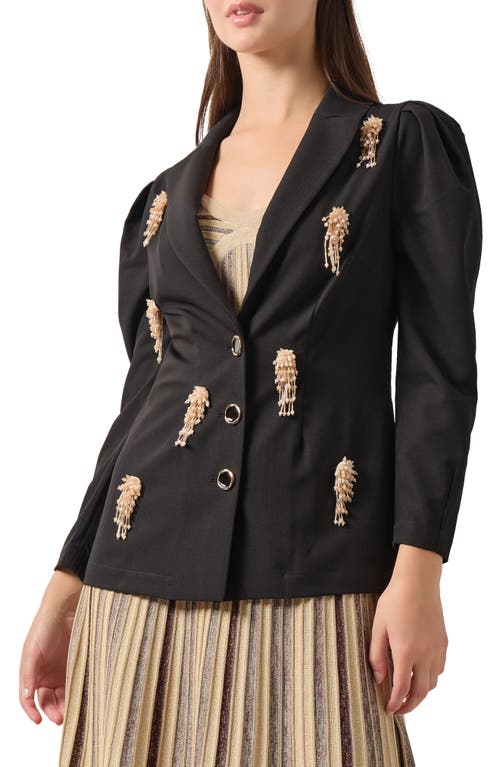 Misook Beaded Puff Sleeve Blazer in Black/Gold 