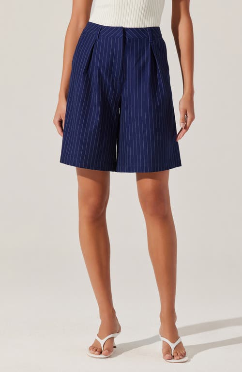 Shop Astr The Label Pinstripe Tailored Bermuda Shorts In Navy Stripe