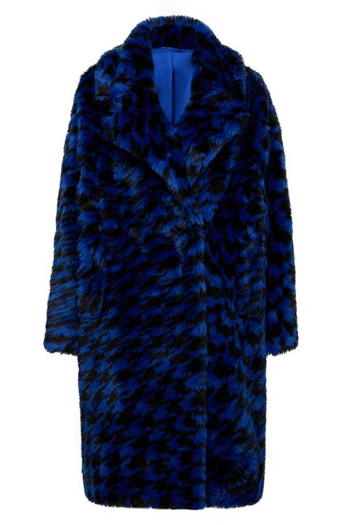 Shop Diane Von Furstenberg Arwen Houndstooth Check Faux Fur Coat In Houndstooth Royal Blue