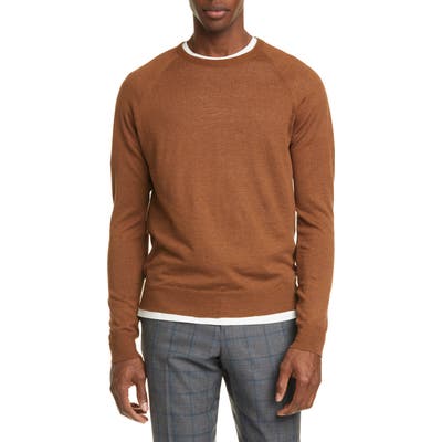 Eidos Trim Fit Linen & Wool Raglan Crewneck Sweater, Brown