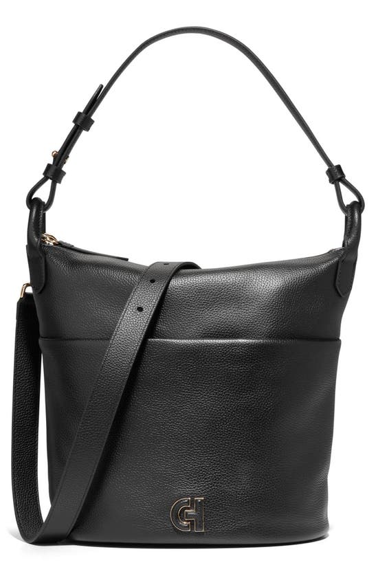 Shop Cole Haan Essential Soft Leather Bucket Bag In Black
