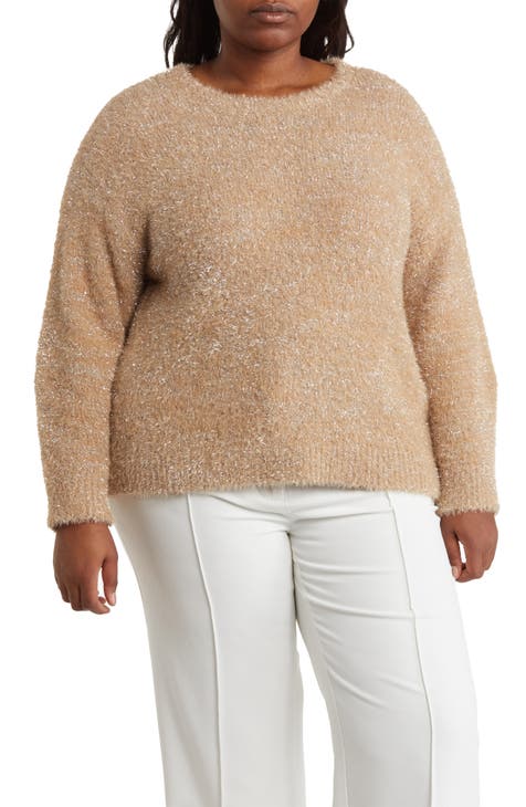 Metallic Eyelash Knit Pullover Sweater (Plus)