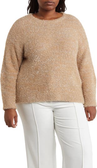 T Tahari Metallic Eyelash Knit Pullover Sweater