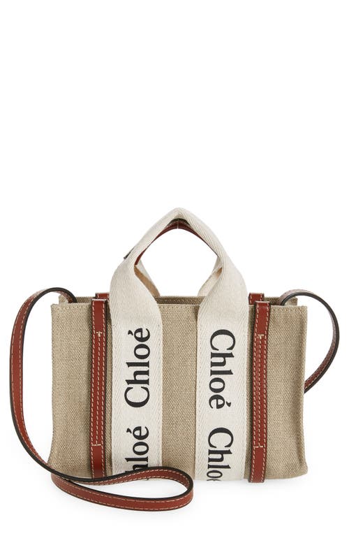 Chloé Mini Woody Logo Strap Canvas Tote in White - Brown 1 at Nordstrom
