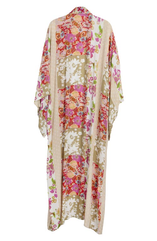Shop Saachi Lacy Floral Print Cover-up Kaftan In Pink Multi