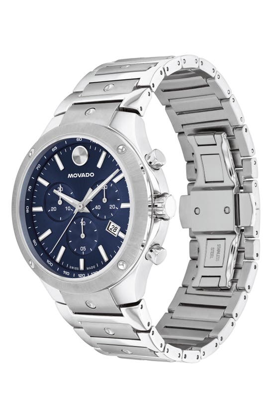 Movado Men's Swiss Chronograph Se Stainless Steel Bracelet Watch 42mm In Silver/ Blue