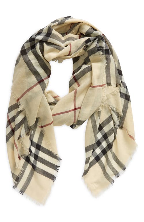 Shop Burberry Check Lightweight Wool Scarf In Stone