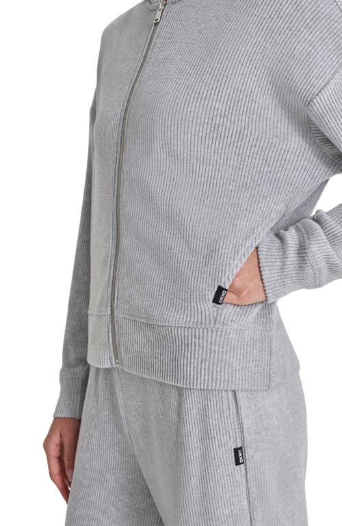 Dkny Ribbed Full Zip Hoodie In Pearl Grey Heather