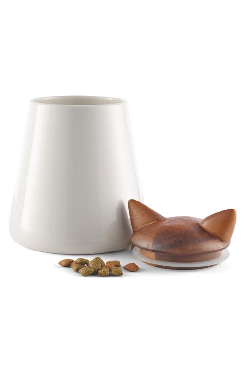 Nambe Cat Treat Jar In Porcelain/acacia