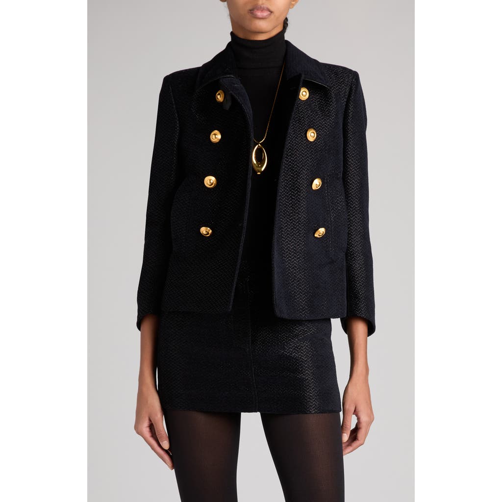 Tom Ford Double Breasted Bouclé Jacket In Combo Black/blue