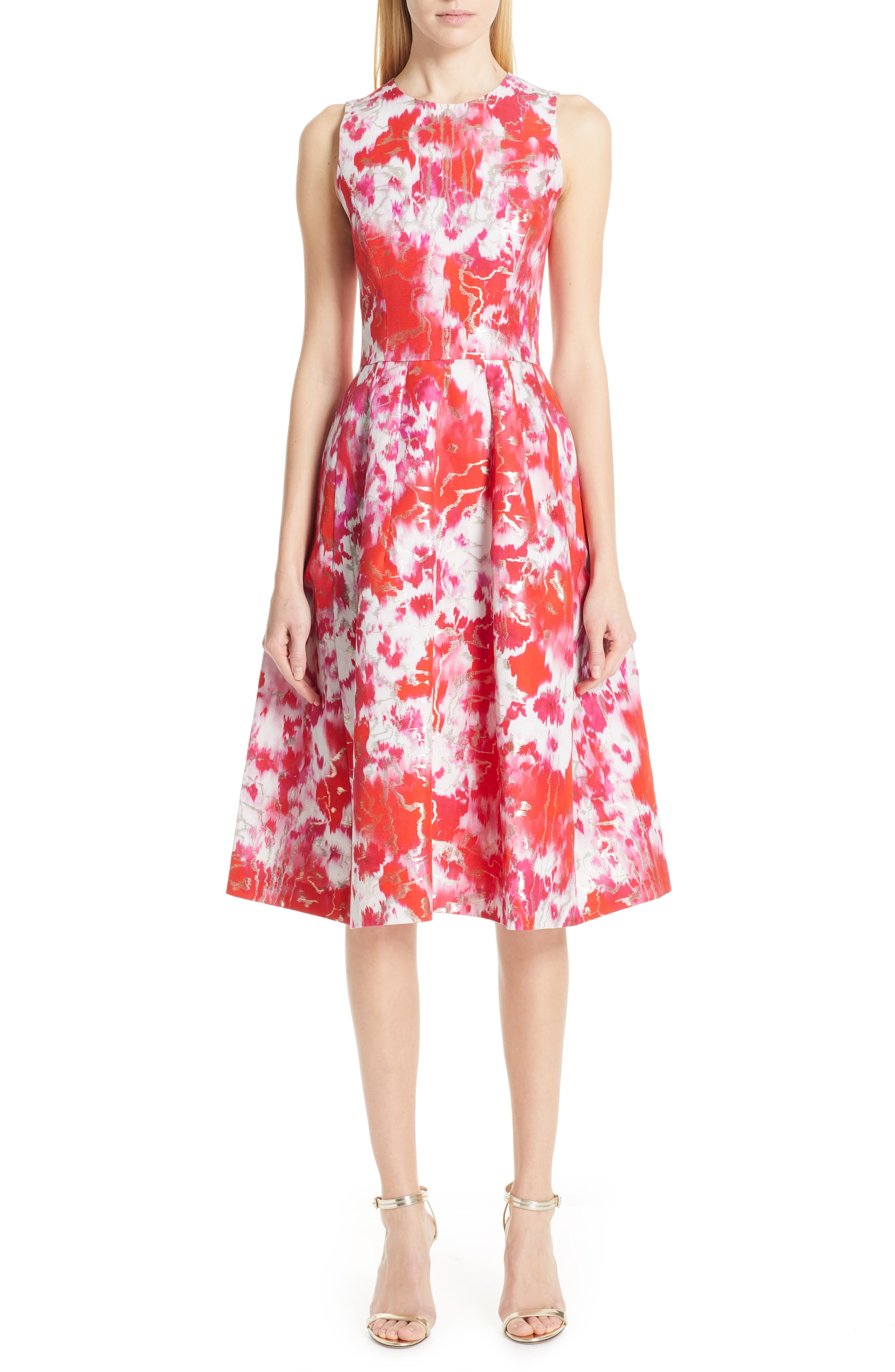 Carolina Herrera Floral Midi Cocktail Dress