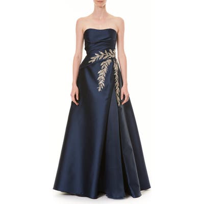Carolina Herrera Crystal Embellished Strapless Taffeta Ballgown, Blue