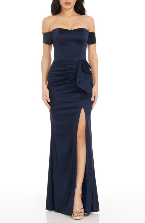 Shop Dress The Population Gabrielle Off The Shoulder Gown In Navy