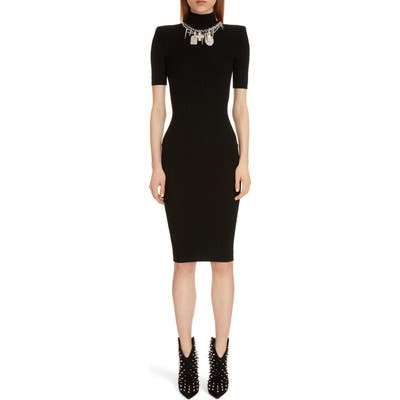 Balmain Rib Sweater Dress With Detachable Necklace, 46 FR - Black