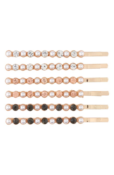 Assorted 6-Pack Pearly Bead & Crystal Hair Clips