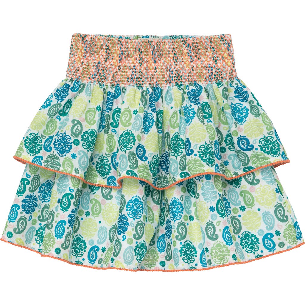 Shop Peek Aren't You Curious Kids' Paisley Print Tiered Cotton Skirt In Green/blue Print