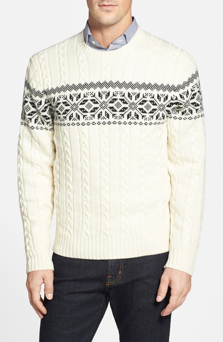 Brooks Brothers Fair Isle Cable Knit Merino Wool Sweater | Nordstrom