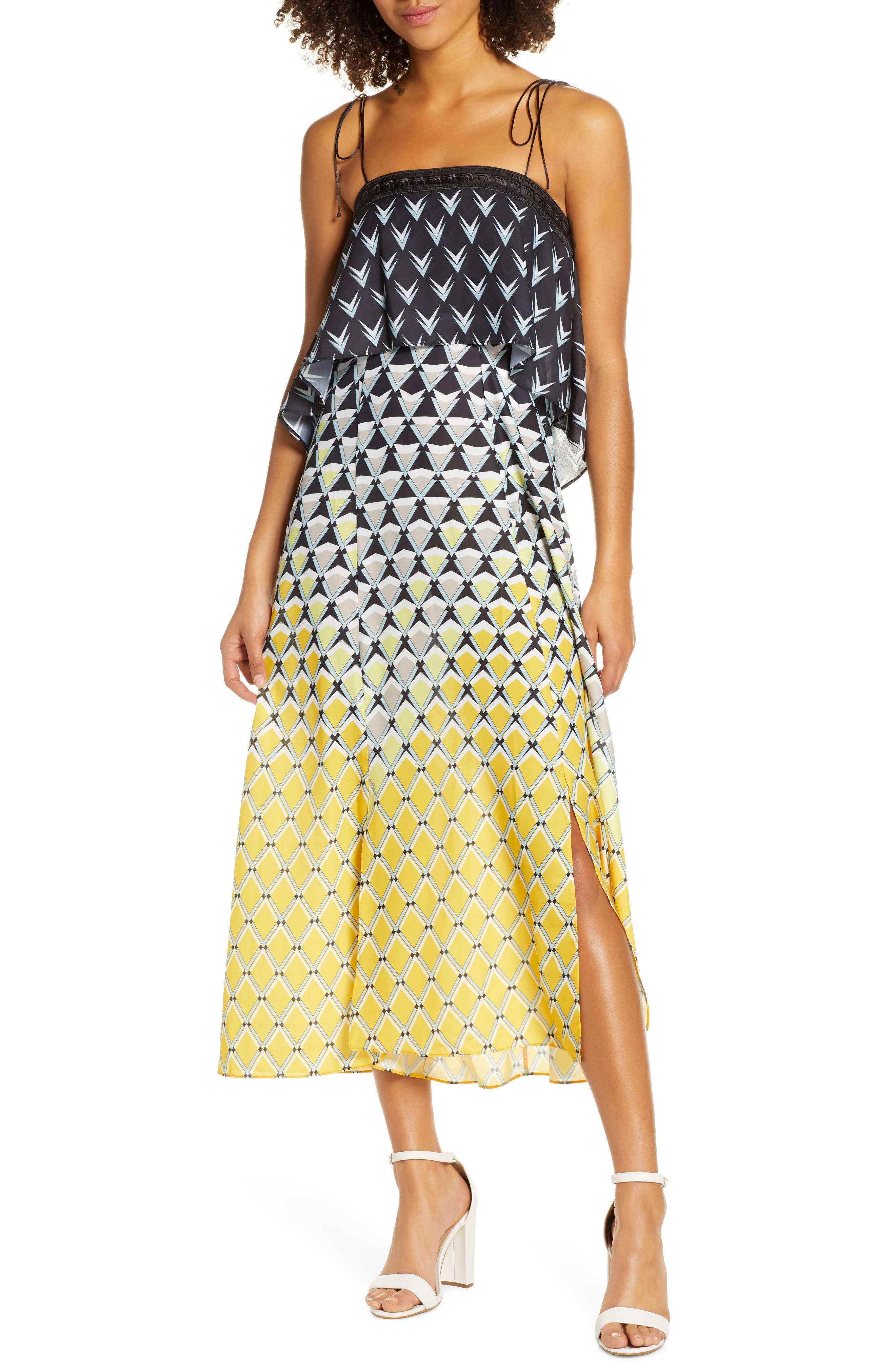 Caara Frenta Ombre Geo Print Popover Midi Sundress, Yellow
