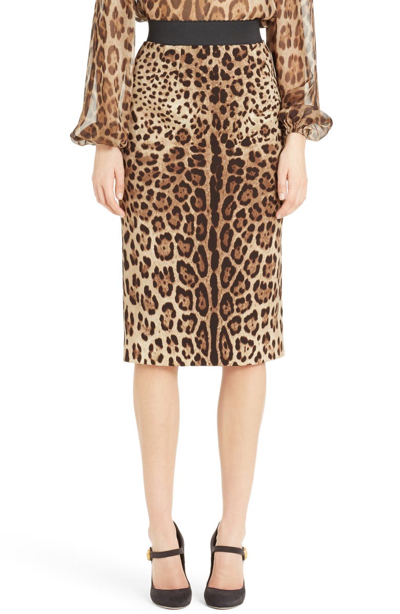 Dolce&Gabbana Leopard Print Stretch Silk Pencil Skirt | Nordstrom