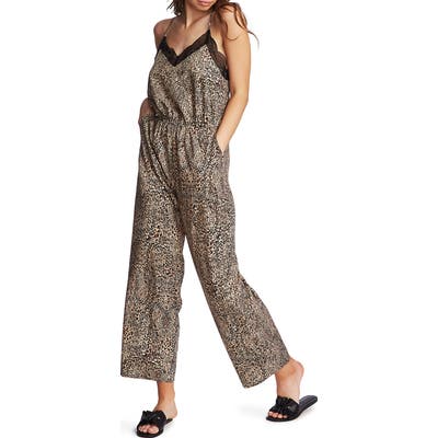 1.state Leopard Muse Lace Trim Jumpsuit, Brown
