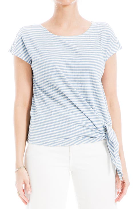 Stripe Crinkle Side Tie T-Shirt