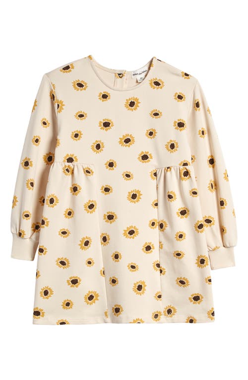 MILES THE LABEL Kids' Sunflower Print Long Sleeve Stretch Organic Cotton Dress Beige at Nordstrom,