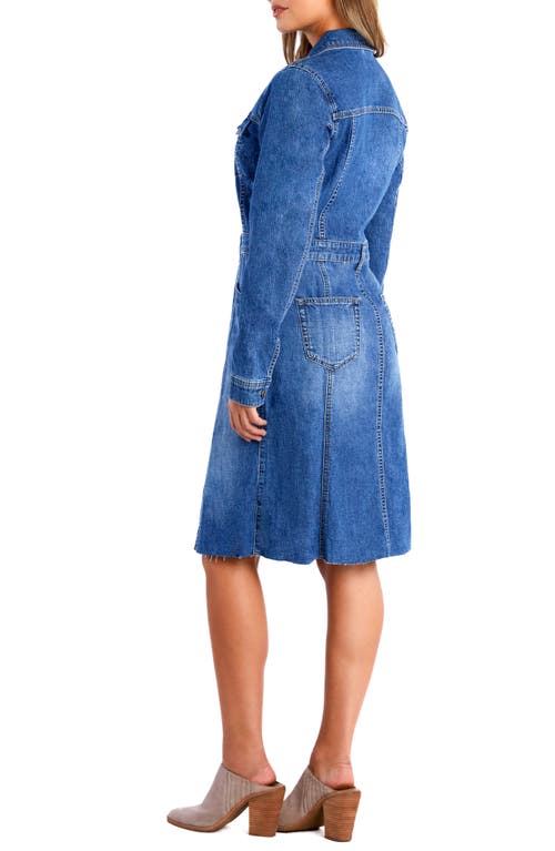 Wash Lab Denim Sway Raw Hem Long Sleeve Denim Shirtdress In Graphic Blue