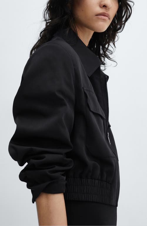 Shop Mango Insect Zip-up Crop Bomber Jacket In Black