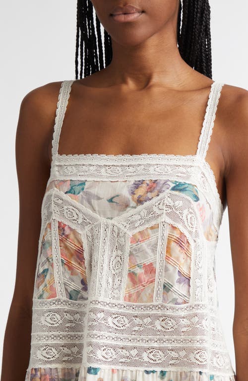 Shop Zimmermann Acacia Watercolor Floral & Lace Trim Minidress In Cream Multi Floral