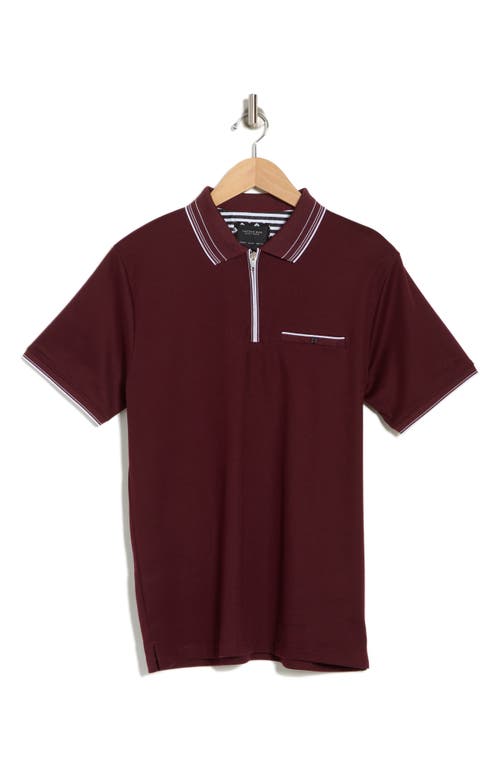 Shop Cactus Man Tipped Zip Polo In Burgundy