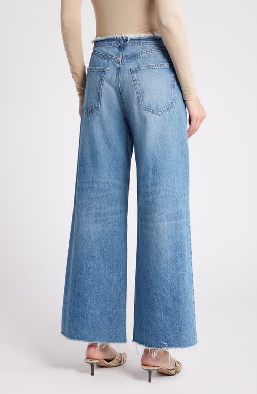 Shop Frame Le Distressed Nonstretch Low Rise Wide Leg Cutoff Jeans In Crosbie